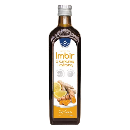 packshot Imbir z cytryną i kurkumą - sok z imbiru kurkumy i cytryny z witaminą C, 490 ml
            