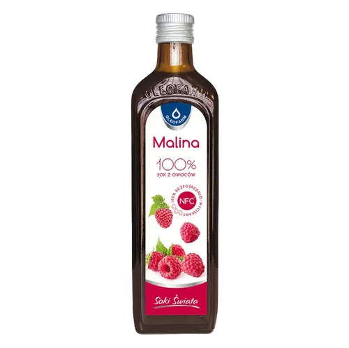 packshot Malina 100% sok z owoców malin, 490 ml
            