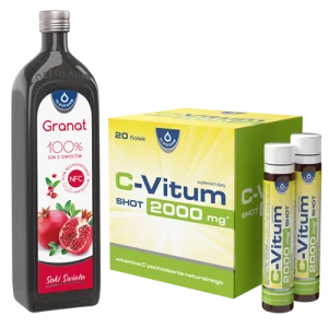 Zestaw Granat 100% sok z owoców granatu + C-Vitum SHOT 2000mg witamina C, 980 ml + 20 x 25 ml
