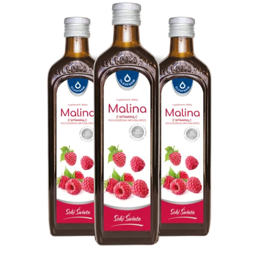 Zestaw 3x sok z owoców maliny z naturalną witaminą C, 3 x 490 ml