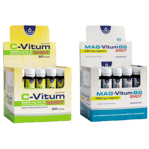Zestaw C-Vitum SHOT 2000mg + Mag-Vitum B6 SHOT, 20 fiolek + 20 fiolek