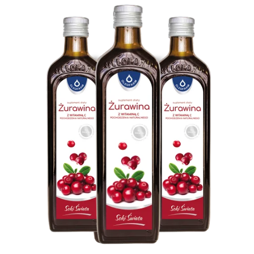 Zestaw 3x sok z żurawiny z naturalną witaminą C, 3 x 490 ml