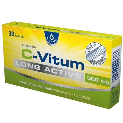 C-Vitum Long Active 500 mg - witamina C o przedłużonym uwalnianiu, 30 kapsułek