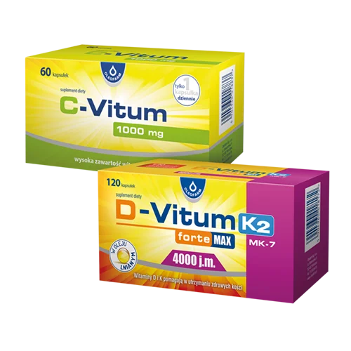 Zestaw D-Vitum forte Max 4000 j.m. K2 + C-Vitum Witamina C 1000 mg, 120 kapsułek + 60 kapsułek