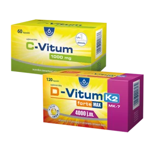Zestaw D-Vitum forte Max 4000 j.m. K2 + C-Vitum Witamina C 1000 mg, 120 kapsułek + 60 kapsułek