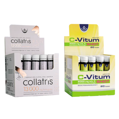 Zestaw Collatris Beauty SHOT 13 000 + C-Vitum SHOT 2000mg, 20 fiolek + 20 fiolek