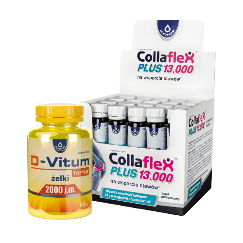 Zestaw Collaflex PLUS 13 000 + D-Vitum forte 2000 j.m., 20 fiolek + 60 żelków