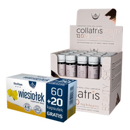 Zestaw Collatris Beauty SHOT 13 000 + Wiesiołek OleoVitum, 20 fiolek + 80 kapsułek (60+20 GRATIS)
