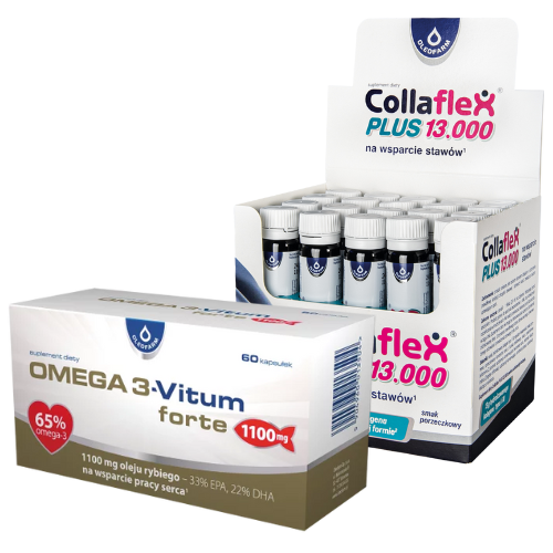 Zestaw Collaflex PLUS 13 000 + Omega 3-Vitum forte, 20 fiolek + 60 kapsułek 