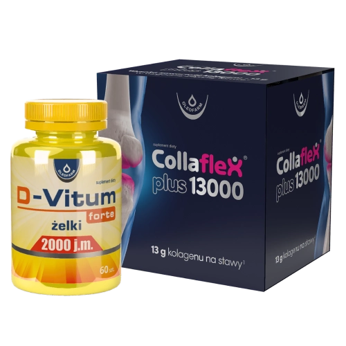 Zestaw Collaflex PLUS 13 000 + D-Vitum forte 2000 j.m., 20 fiolek + 60 żelków