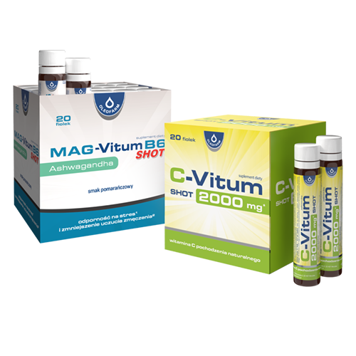 Zestaw C-Vitum SHOT 2000mg + Mag-Vitum B6 Ashwagandha SHOT, 20 fiolek + 20 fiolek