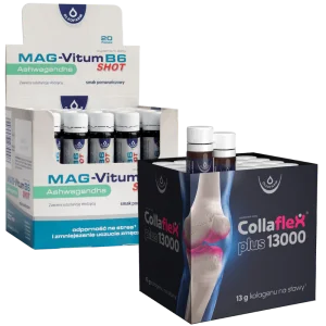 Zestaw Collaflex PLUS 13 000 + Mag-Vitum B6 Ashwagandha SHOT, 20 fiolek + 20 fiolek