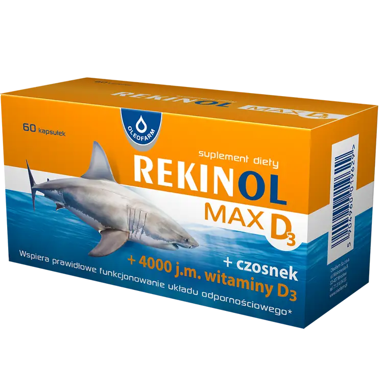 Rekinol MAX D3, olej z wątroby rekina, 60 kapsułek