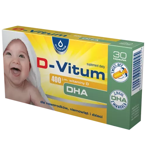 D-Vitum 400 j.m. witaminy D DHA dla niemowląt, 30 kapsułek twist-off