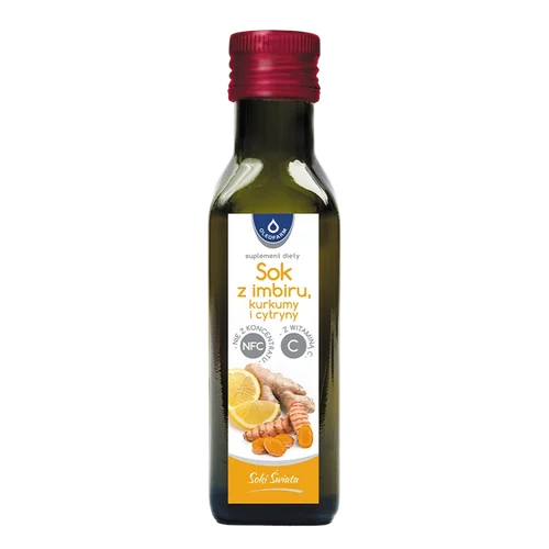 Imbir z cytryną i kurkumą, sok z imbiru, kurkumy i cytryny z witaminą C, 100 ml